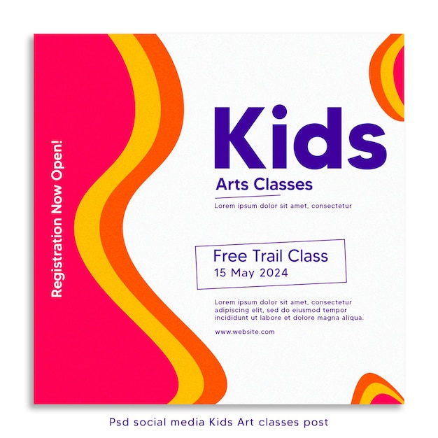 A poster for childrens art class shows a free trial class