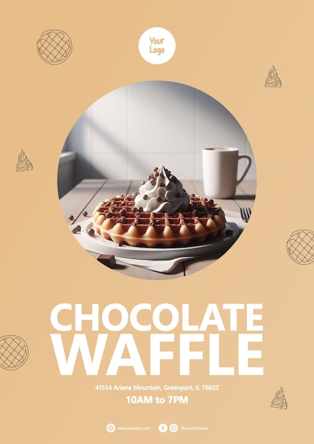 PSD poster of chocolate waffle