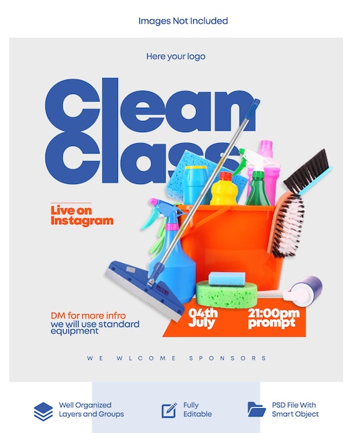 PSD a poster for clean class with a cleaning tool.