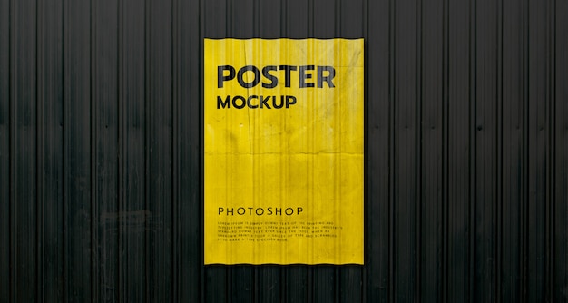 Poster on container metal wall mockup realistic