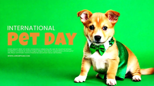 PSD poster cute dog with green necktie on color background st patricks day celebration