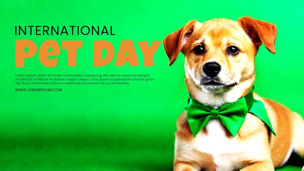 PSD poster cute dog with green necktie on color background st patricks day celebration