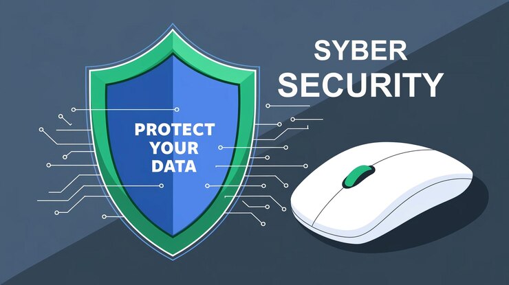 PSD a poster for cyber security hardware company with a shield and padlock