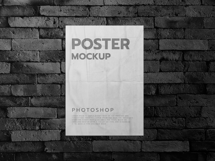 PSD poster on a dark brick wall background
