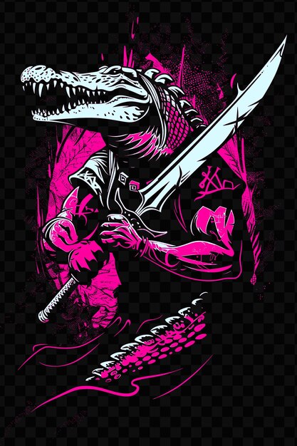 PSD a poster of a dinosaur with a sword and a dragon on it