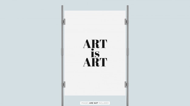 Poster display with silver frame psd mockup