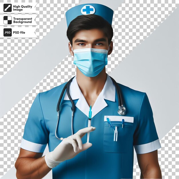 PSD a poster for a doctor with a blue mask on it