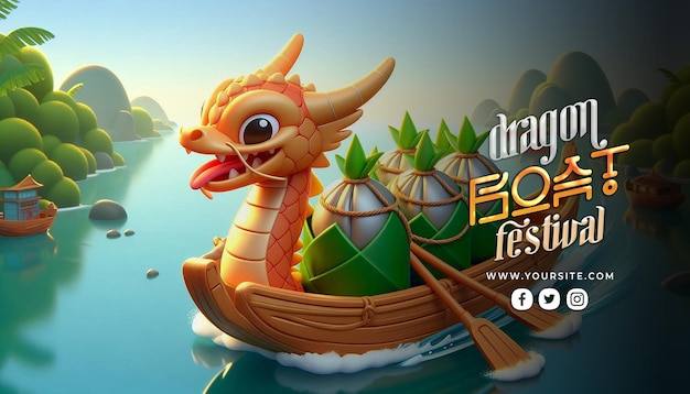 PSD a poster for a dragon boat with a dragon on it