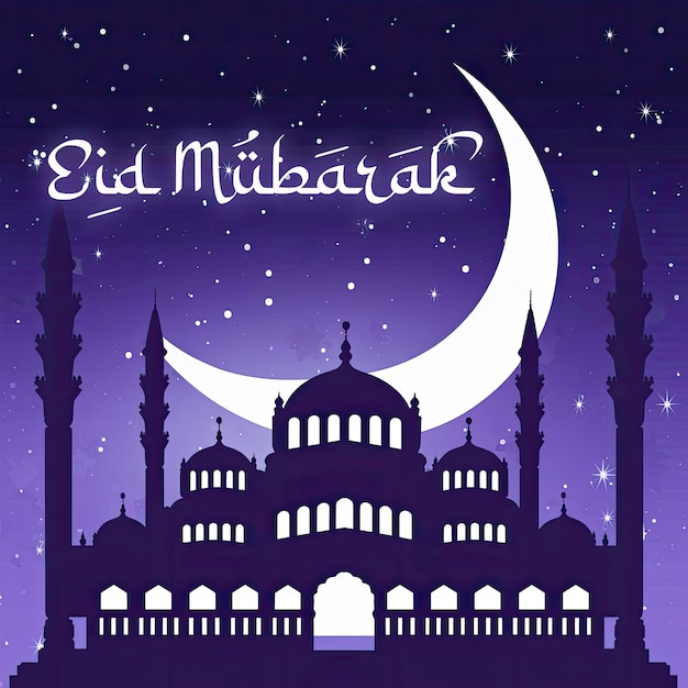PSD a poster for eid mubarak with a mosque in the background