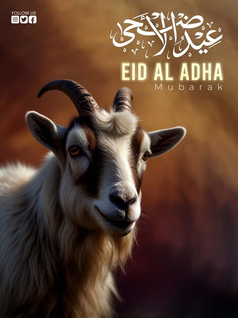 Poster per l'eid ul adha capra con sfondo astratto