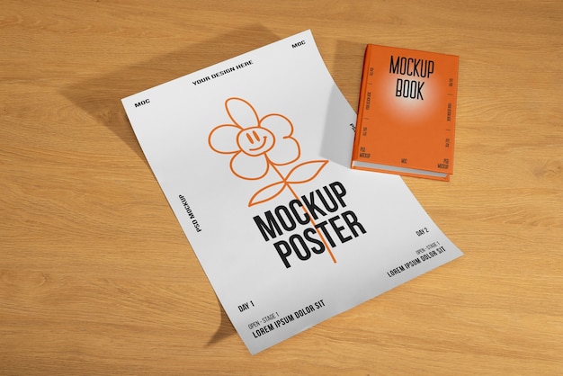 Poster en boek in studio mockup