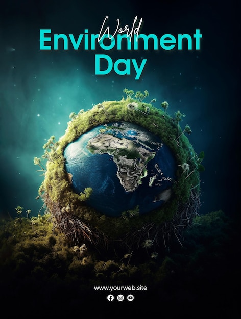 A poster for the environment day shows a planet with grass and trees