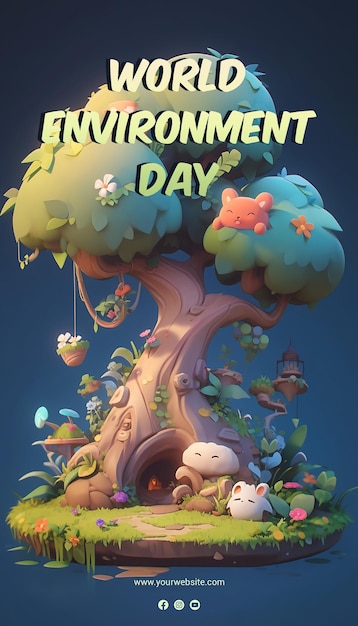 PSD a poster for an environment day with a tree and a mouse.