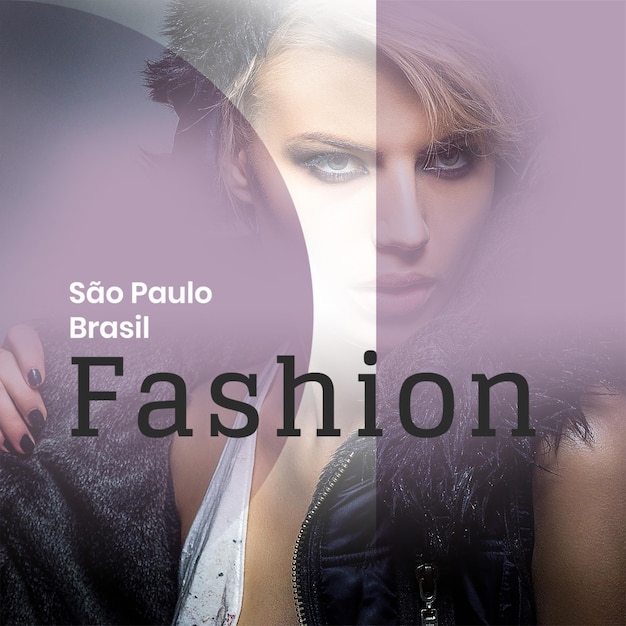 PSD un poster per il fashion fashion fashion show con una donna che indossa un vestito