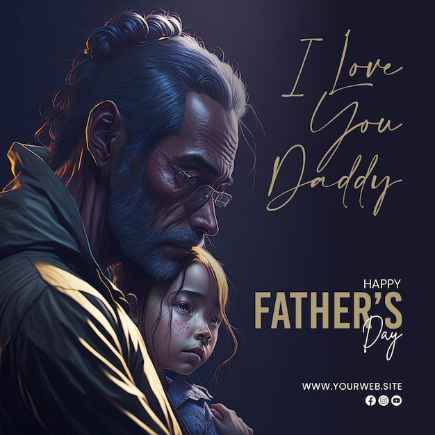 Poster for father's day and his girl hugging and words i love you daddy