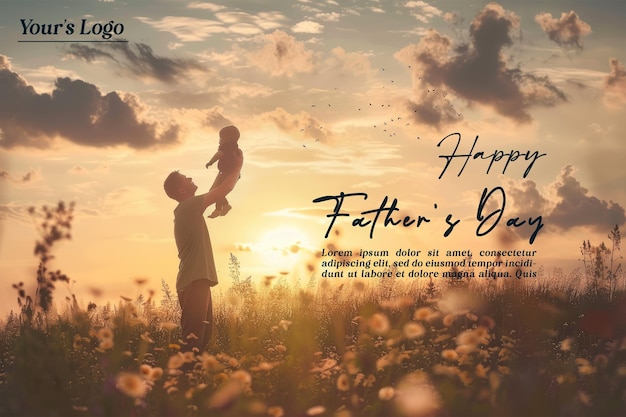 PSD a poster for a father and son with a sunset backgroundfathers day