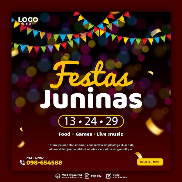 A poster for festas jujus with a banner on it