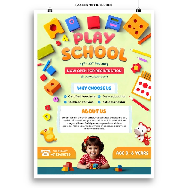 a poster flyer for play school admission