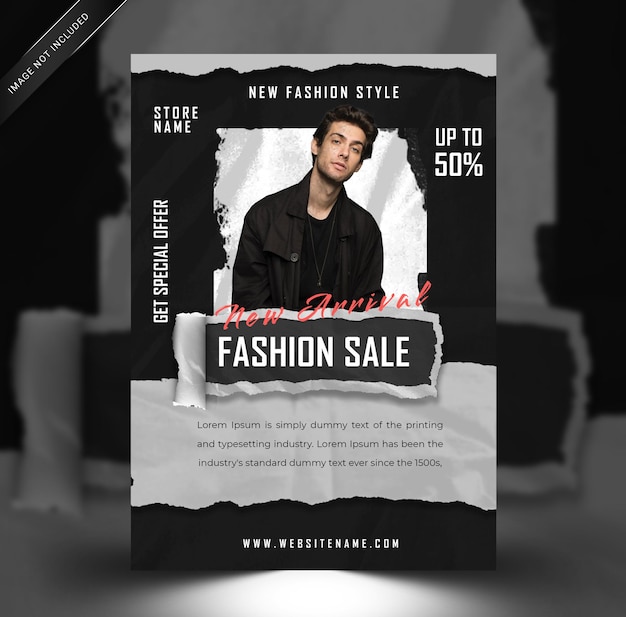 PSD Шаблон плаката флаера распродажи модной одежды с дизайном пластиковой текстуры psd шаблон