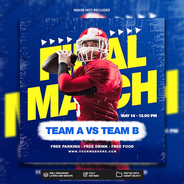 A poster for a football game with a player in a red uniform