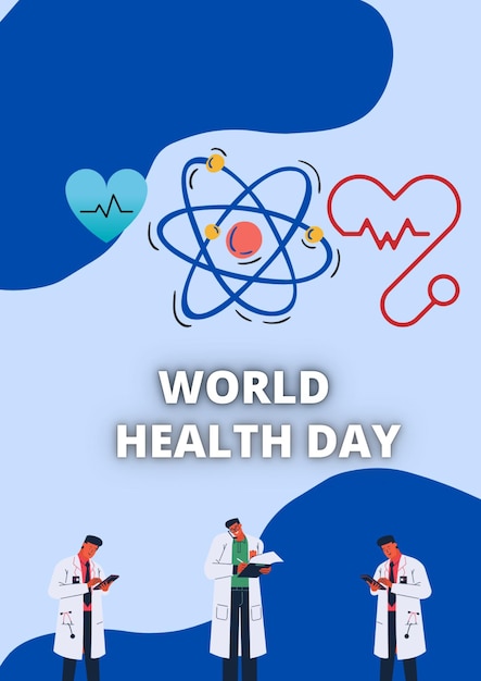 PSD 세계 보건의 날 포스터, 파란색 배경과 세계 건강의 날