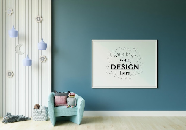 Poster frame in children's bedroom mockup