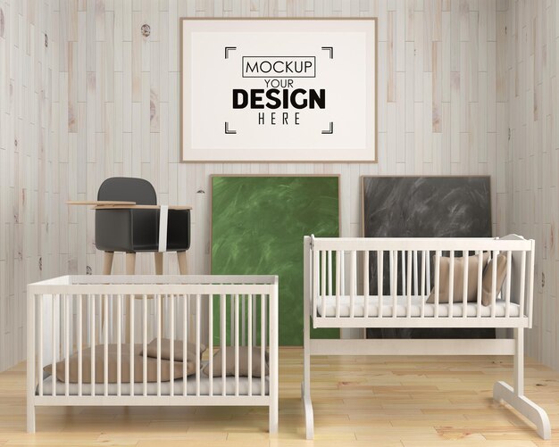 Poster frame in children's bedroom psd mockup