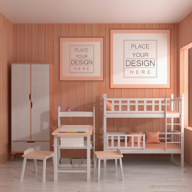 Cornice poster in camera da letto per bambini psd mockup