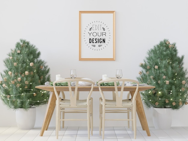 Poster frame in christmas decoration room psd mockup