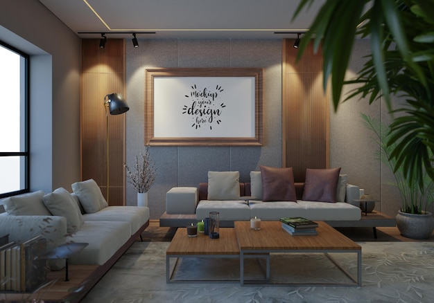 poster frame in living room mockup