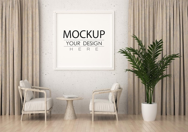 Рамка для плаката в гостиной psd mockup