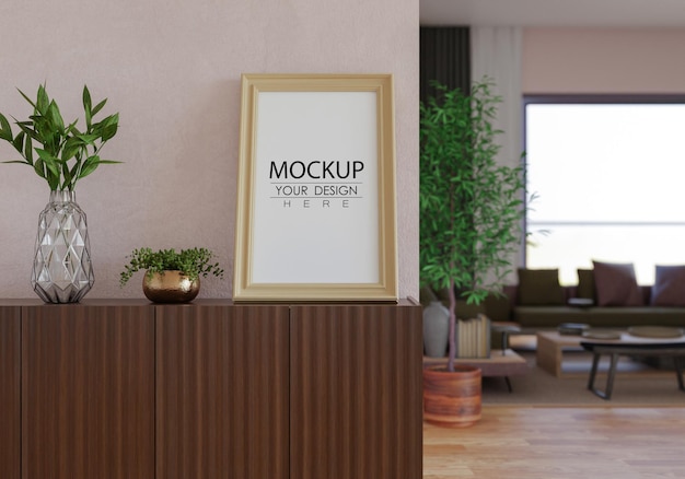 Рамка для плаката в гостиной psd mockup