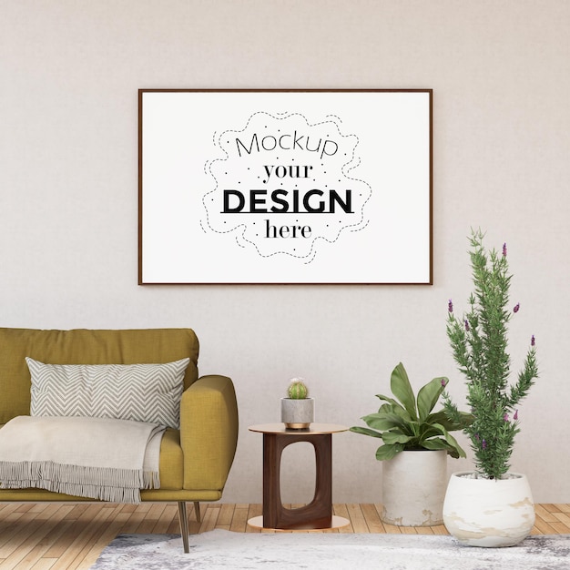 Рамка для плаката в гостиной psd mockup