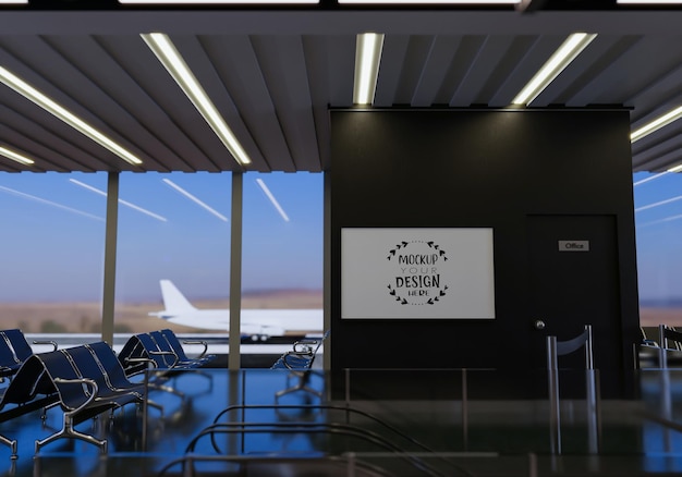 Poster frame in passagiersluchthaven psd mockup