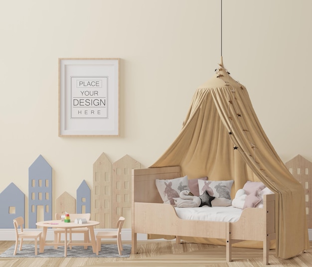 PSD poster frame in kids room mockup