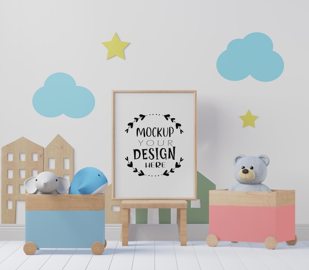 PSD poster frame in kids room mockup