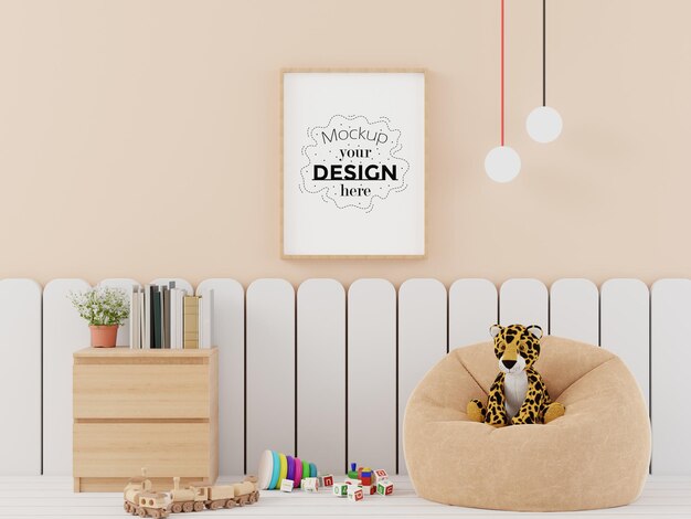 Poster frame in kids room psd mockup