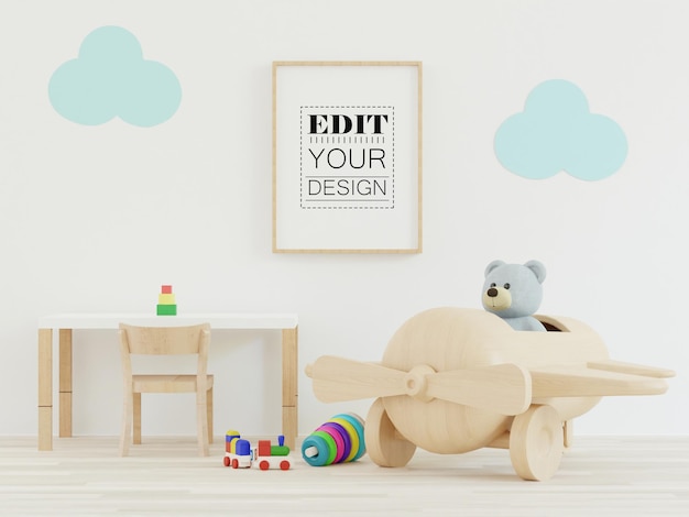 Poster frame in kids room psd mockup