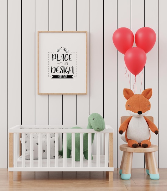 Poster frame in kids room psd mockup