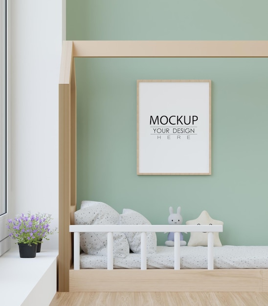 Poster frame in kids room psd mockup