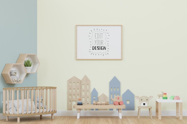 Cornice per poster in camera dei bambini psd mockup