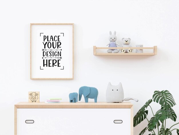 Poster frame in kids room psd mockup