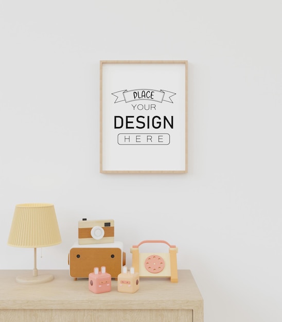 Poster frame in kids room psd mockup