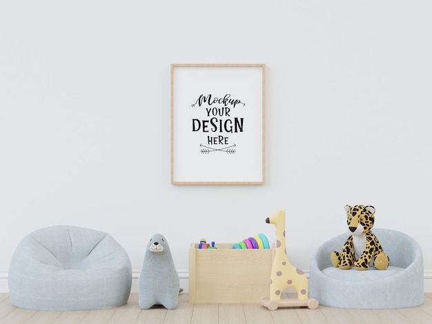 Poster frame in kids room psd mockup