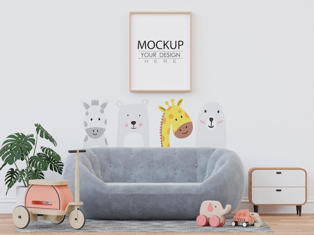 Poster frame in kids room psd mockup