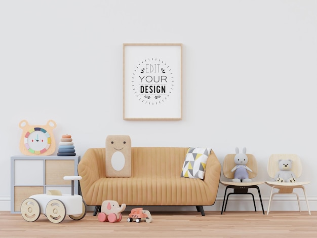 Poster frame in kids room psd mockup