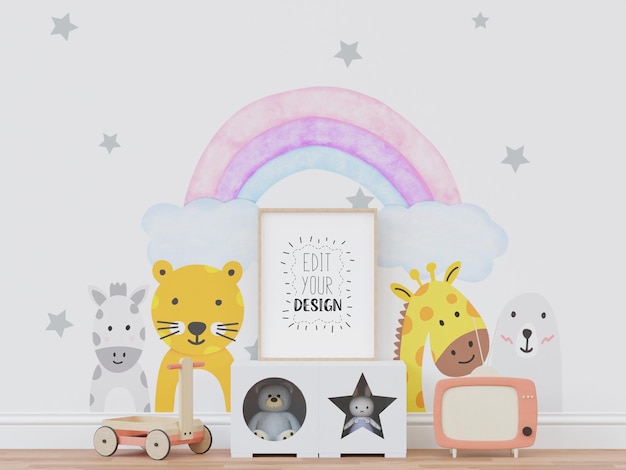 poster frame in kids room psd mockup