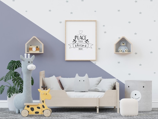 Poster frame in kids room psd mockup