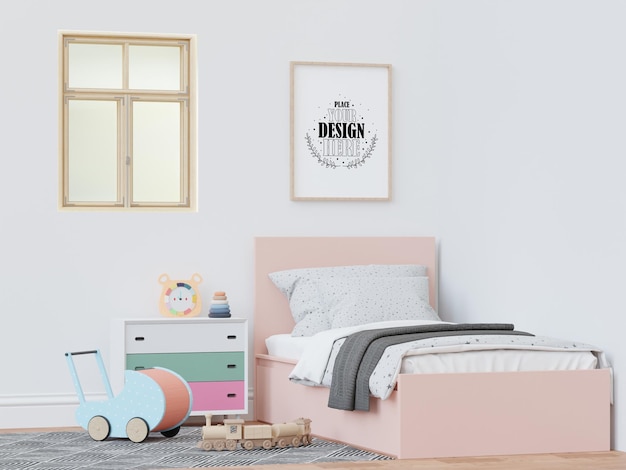 Poster frame in kids room psd mockup