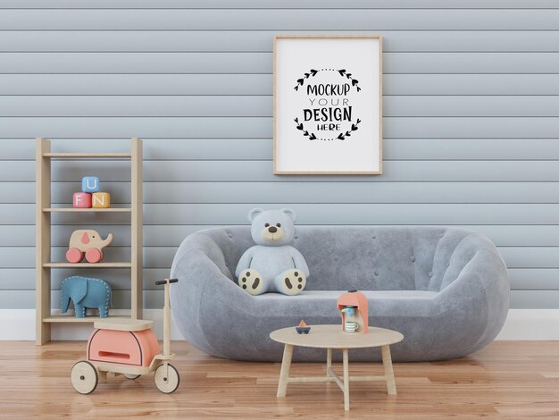 Poster frame in kids room psd mockup